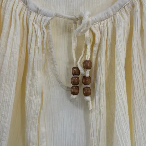 Bonjour vintage ruffle collar Cream butter yellow peasant boho top crinkle