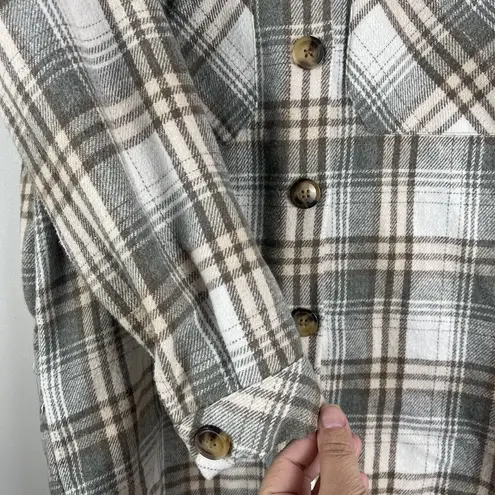 THML Jacket Shacket Women Small Green Brown Plaid Button Pocket Flannel Ranch