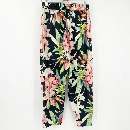 Ethnc Womens Summer Resortwear Pull On Elastic Waist Tropical Floral Pants M Black Size M - Image 6