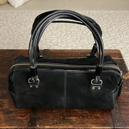 Kate Spade  Black Suede and Patent Leather Vintage Handbag 12"x5"x7"