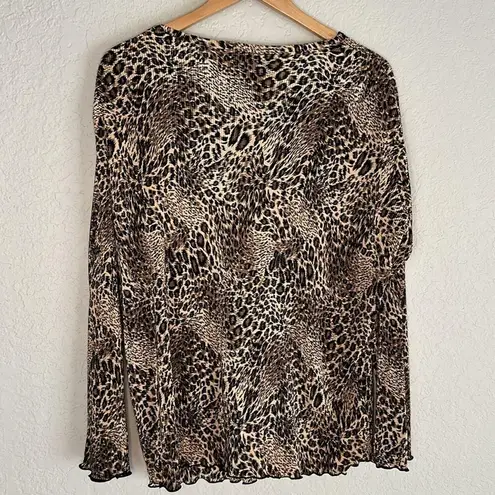 NEW 2 TOPS Choices Woman 1X Animal Print Button Up Blouse Top Accordion Brown