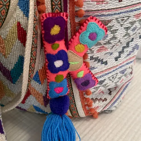 America & Beyond Beaded Embellished Embroidered Chevron Tote Bag Matching Clutch Red