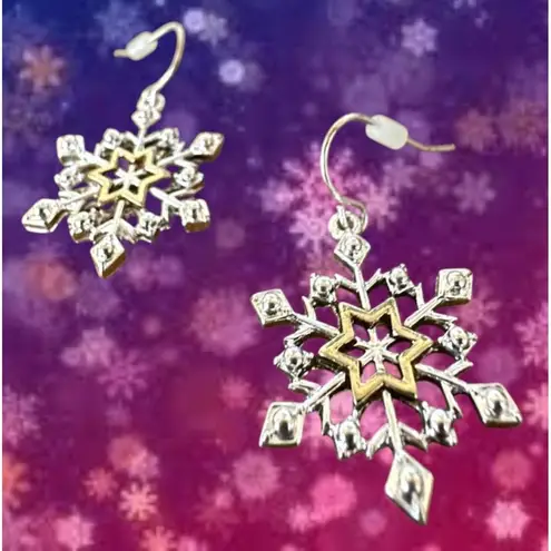Snowflake Necklace Earrings Set 16" Chain New Reversible Festive Winter… Gold