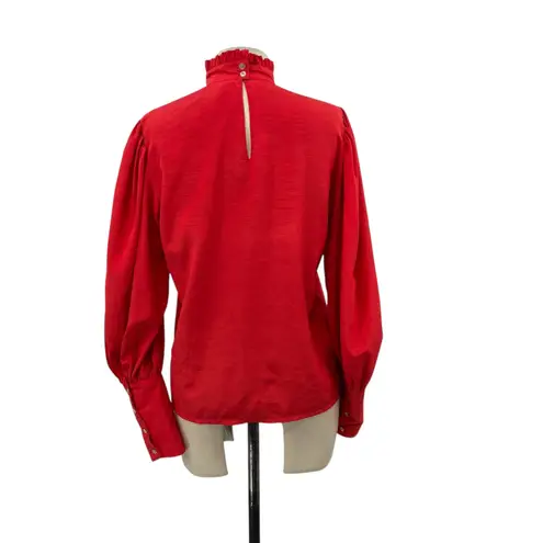 Oscar de la Renta Vintage Sport Red Blouse Top Puff Sleeve Mock Neck Size 6