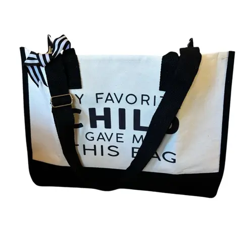 NIP Novelty Canvas Tote My Favorite Child Gave Me This Bag 16.5X12 Black Natueal