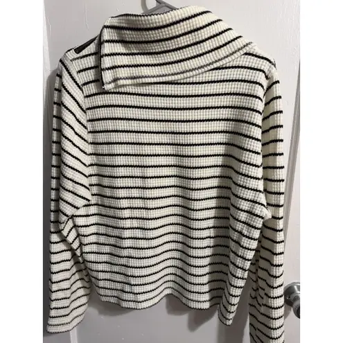 Lilla P Sweater Womens Medium White Striped Slouch Neck Long Sleeve Waffle Knit Size L