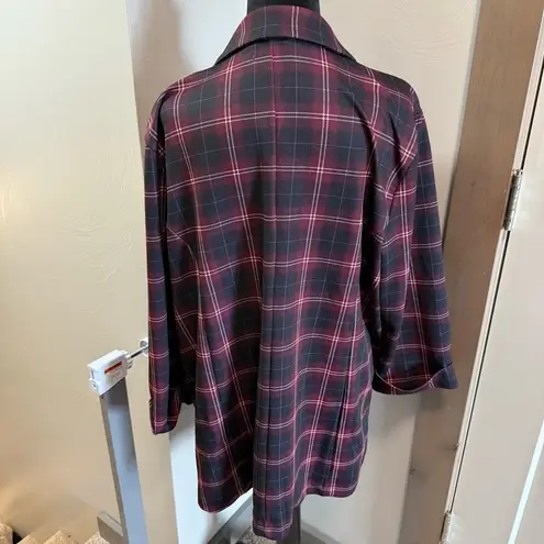 Maurice's  Open Front Blazer Long Line Navy Blue Red Plaid Business Casual Stretch - Image 5