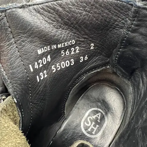 Ash Black Leather Lug Sole Boots Lace Up Moto Ankle Booties