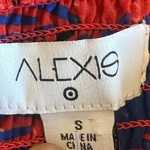 Alexis For Target Flowy Hem Leaf Print Dress Tie Shoulders Smocked Top Small Red