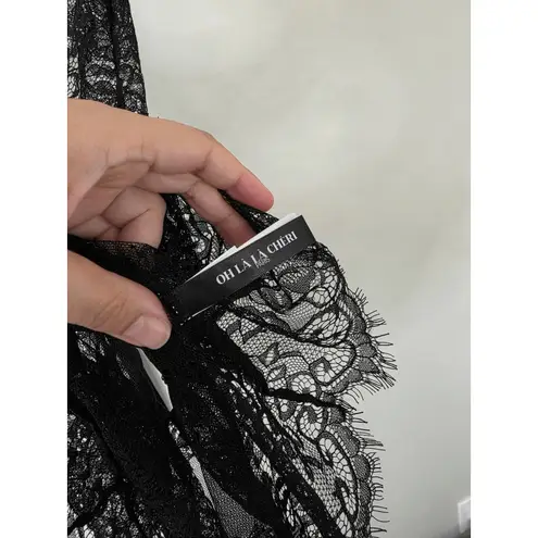 Oh La La Cheri Naomi Plunge Neck Lace Bodysuit Size Medium in Black