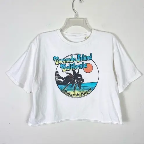 Blue 84  White Coranado Island California Cropped Graphic Tshirt