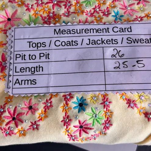 The Quacker Factory Womens Top Size 2X Whimsy Artwork Floral Mandala Rhinestones Yellow