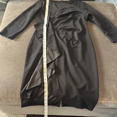 Women’s Black Asymmetrical Ruffled Midi Dress 3/4 Sleeve Zip Back Size M NEW Size M