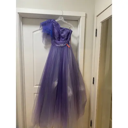 Mac Duggal 20377 Dress Womens 2 Purple One Shoulder Tulle Glitter Gown Prom Even