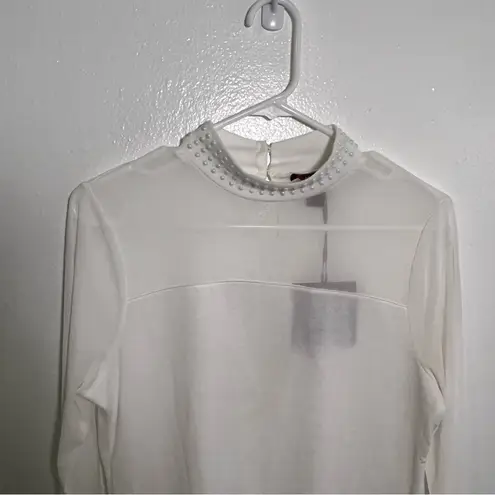 Madison Stefano Mock Neck Top w/ Embellishment Antique White M Size M