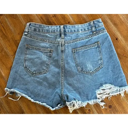 Jean Denim Shorts ~ Size Medium ~ Frayed Hem Blue