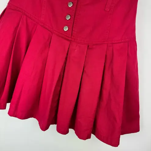 Vtg Y2K Corset Waist Red Pleated Mini Skirt Sz 2 High Rise Button Fly