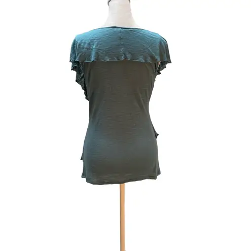 Kenar Aqua Short Sleeve V-Neck Ruffle Overlay Blouse Size Medium