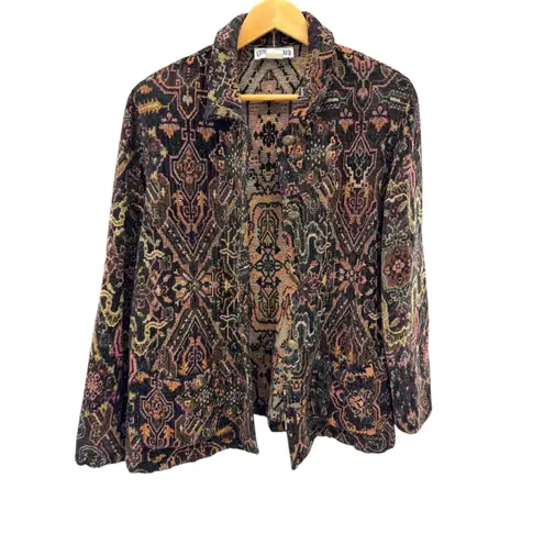 Vintage Gotcha Covered Tapestry Blazer Jacket Geometric Print Button Front 90's Black Size L