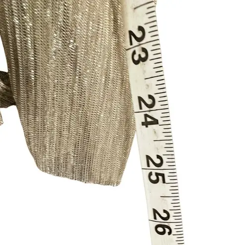 CeCe Top Womens M Tan Metallic Puff Sleeve Cutout Shimmery Dressy Blouse Evening