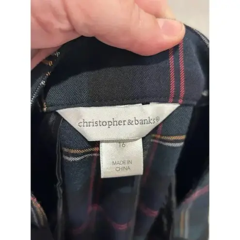 Christopher & Banks Pants Womens 16 Green Plaid Mid-Rise Holiday Party Festive