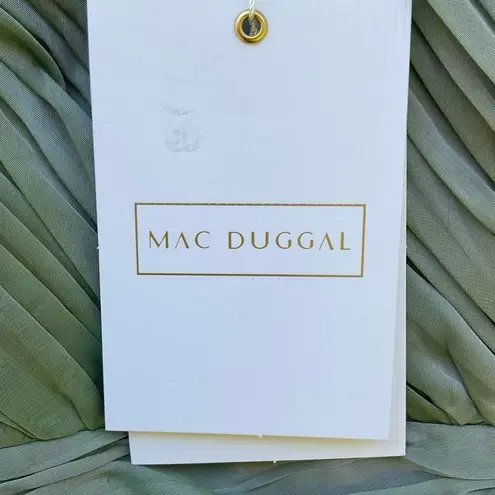 Mac Duggal NWT 67864 Long Sleeve Satin Chiffon Tiered Gown Dress Sage Green