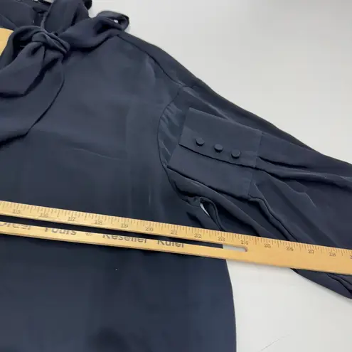 Jason Wu Blouse Womens Size 12 Blue Black Tie Neck Long Sleeve Career