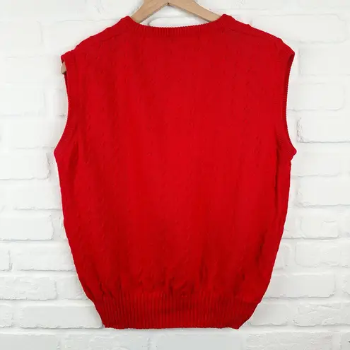 United Colors Of Benetton Benetton Sweater Vest Red Pullover Vintage 80s V-Neck Cotton Women's 48 US 12