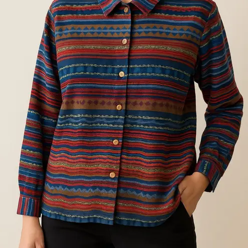 Koret Petite Southwestern Aztec Stripe Shacket Jacket Button Down Shirt Boho Fall Capsule M Multiple Size M