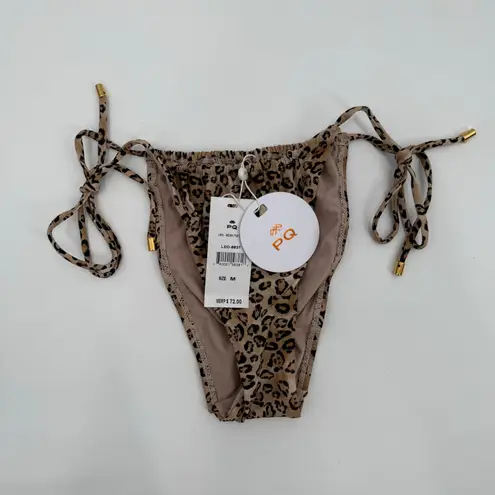 PQ SWIM PILYQ Swim Bottoms SZ Medium Leo Eden Side Tie Leopard Teeny Scrunch NWT Brown