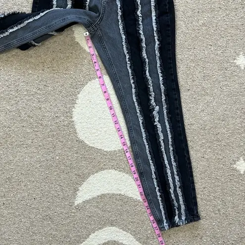 The Ragged Priest Vertical Frayed Black & Gray High Waisted Mom Jeans Size 26