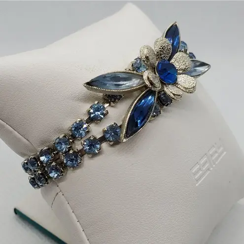 Vintage Blue  & Silver Rhinestone Flower Bracelet