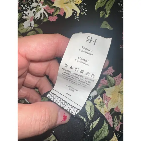 RIHOAS Floral Midi Dress Tie Strap Square Neck Black Yellow Spring Summer S