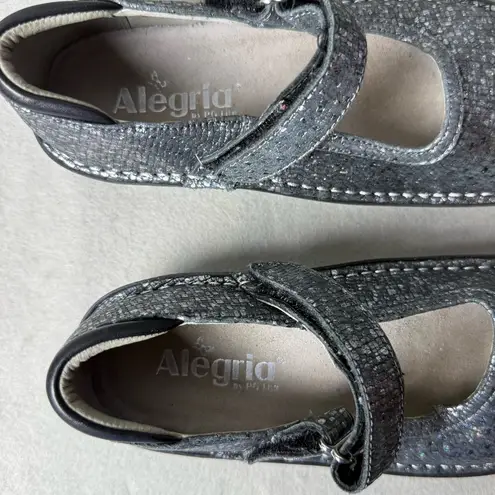 Alegria BEL-162 Womens Metallic Silver Mary Jane Shoes Leather Nurse 35/US 5-5.5