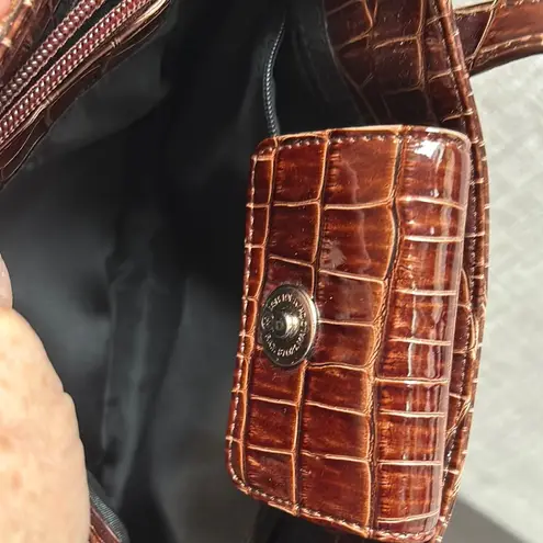 Bisou Bisou Brown Textured Shoulder Bag with Metallic Accents