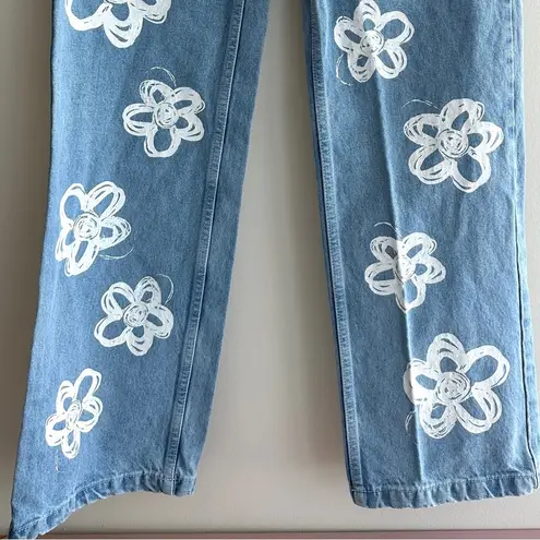 The Ragged Priest High Waist Straight Leg Denim Jeans Relaxed Fit Daisy Print