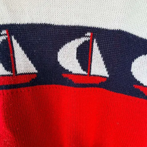 Cambridge Court Vintage Nautical Sailboat Sweater Vest Red White Blue Preppy S