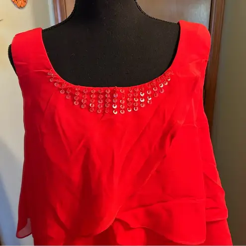 NWOT red sleeveless Mother of the Bride dress size 14 chiffon jacket tiered