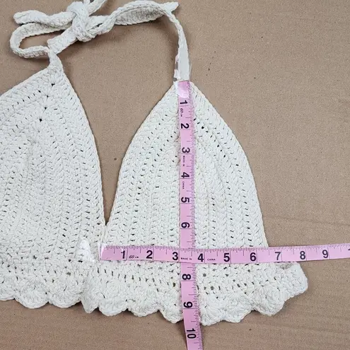 New Crochet Halter Top Bralette in Cream Cotton Scalloped Edge Handmade Size M
