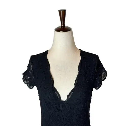 Nightcap Victorian Deep Black V Neck Short Sleeve Lace Pencil Dress Size XS