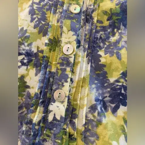 J. JILL Floral Print Cotton and Silk‎ Blouse Size Small Petite Green/Blue Blue