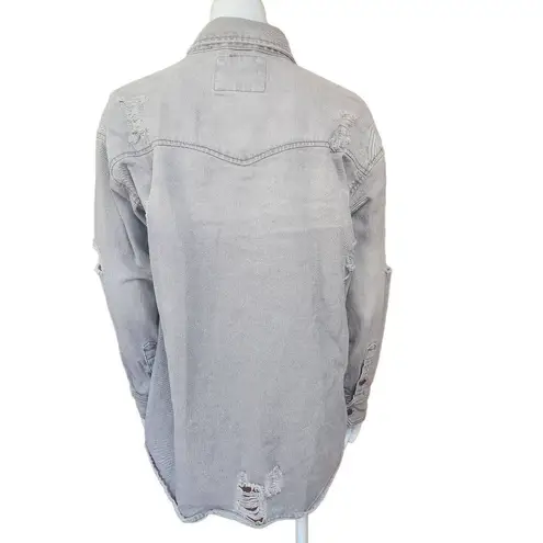 American Bazi Gray Deconstructed Denim Shacket (S)