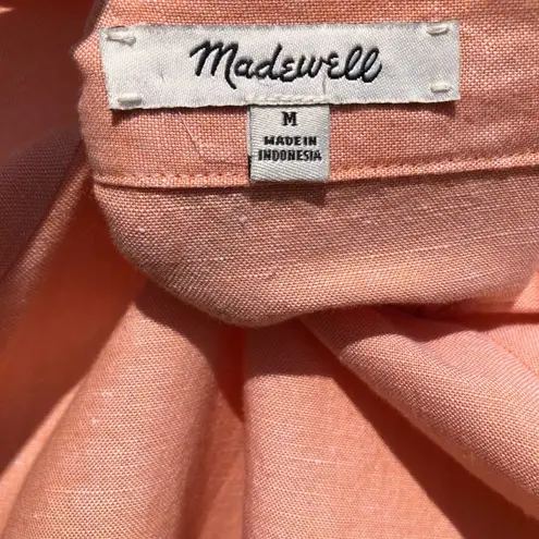 Madewell  Linen Medium Allie Mini Dress Faded Sunset Orange Pink Short Sleeve