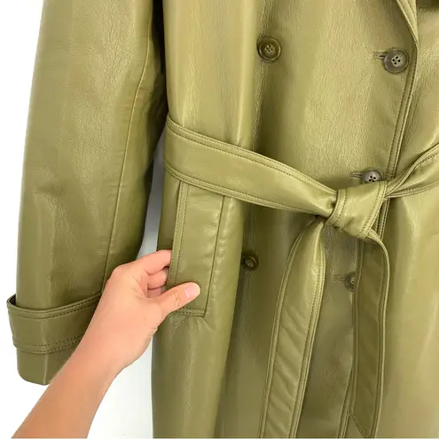 Babaton Tabloid Trench Coat Vegan Leather Olive Green S