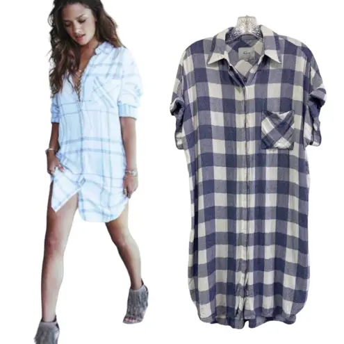 Rails Flannel Buffalo Plaid Button Down Shirt Dress Size S Rayon Boho Casual - Image 2