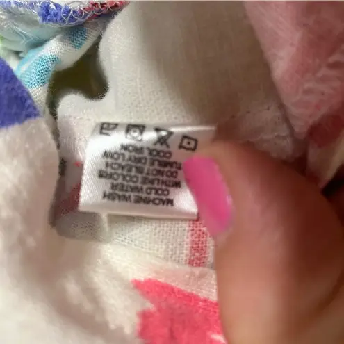 Erin London linen blend full zip jacket 3/4 sleeves multicolored floral size L White Size L