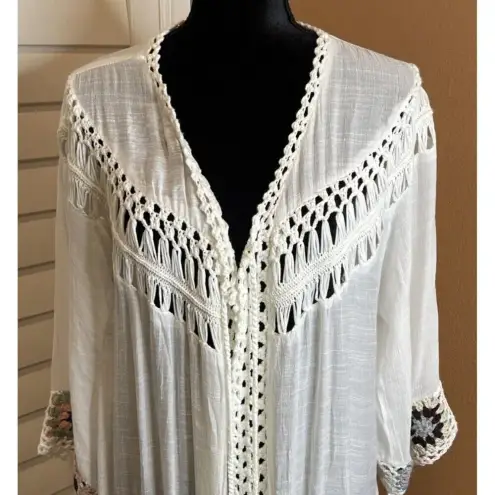 Oliver Large Cardigan Boho Fringe Crochet Open Front‎ Swimsuit Cover Up Beach White