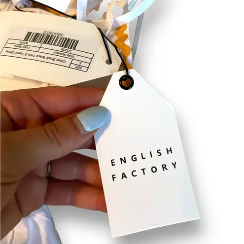 English Factory Colorblock Wave Trim 3 Tiered Dress White Ruffle NWT Size Small