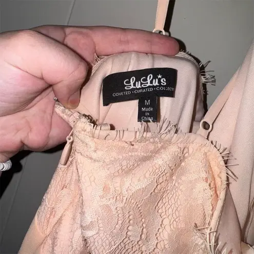 Lulu’s Women's Pink Chiffon Maxi Dress M Halter Formal Lace Detail Size M