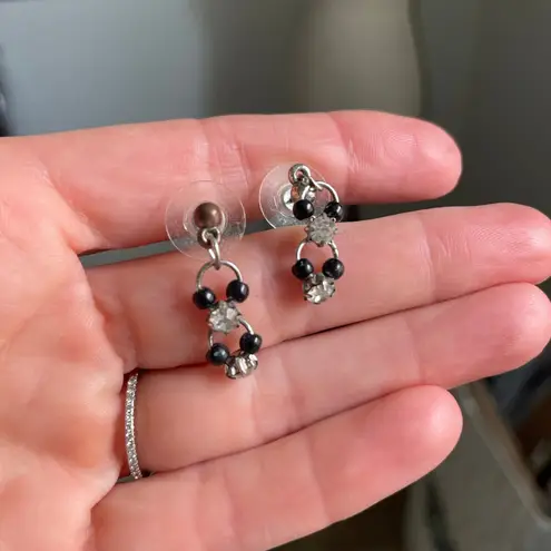 Sparkly Black Crystal Rhinestone Necklace & Earrings Set Matching Event Demure